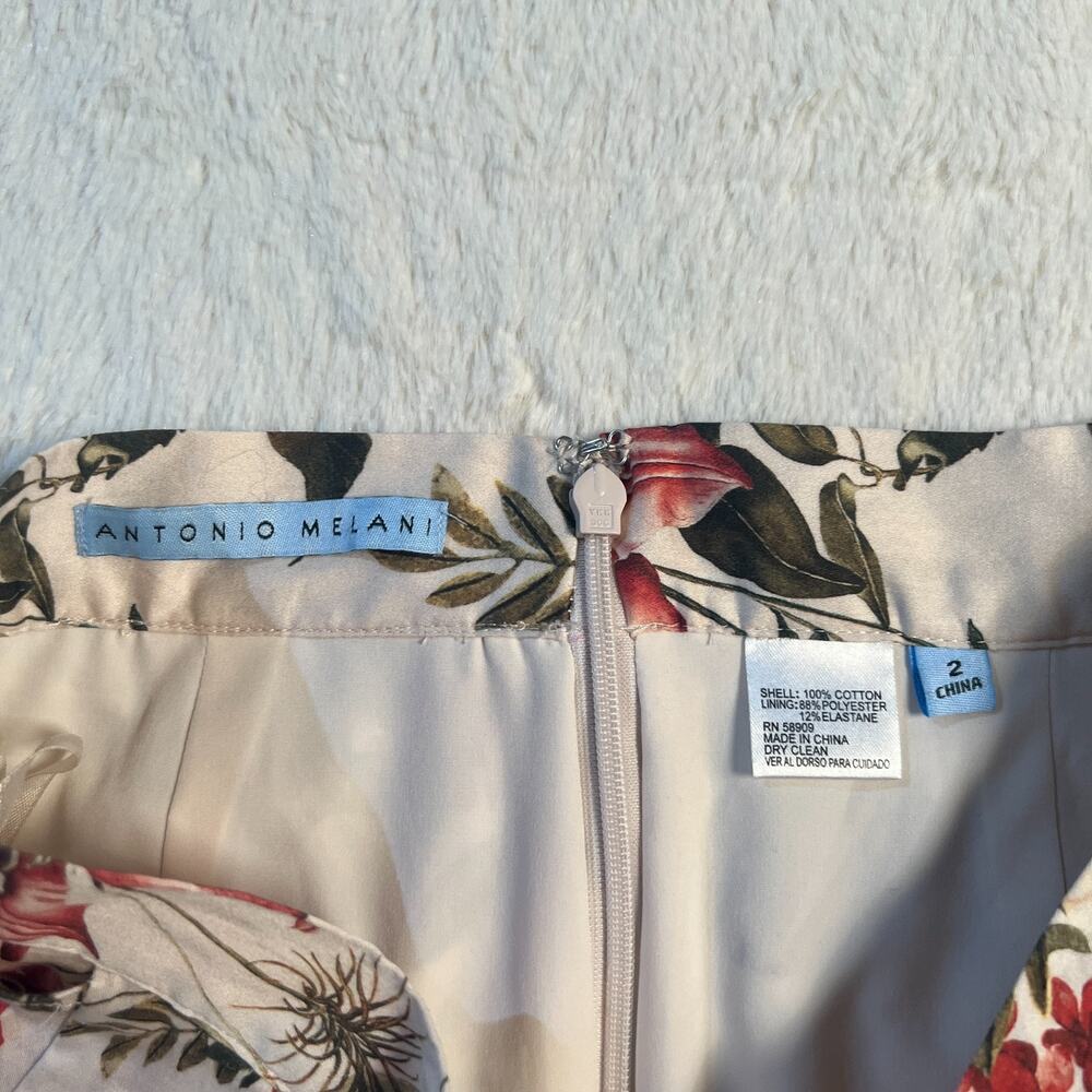 Antonio Melani Women’s Pencil Skirt Size 2 Cream Floral Peplum Ruffle - Picture 7 of 10